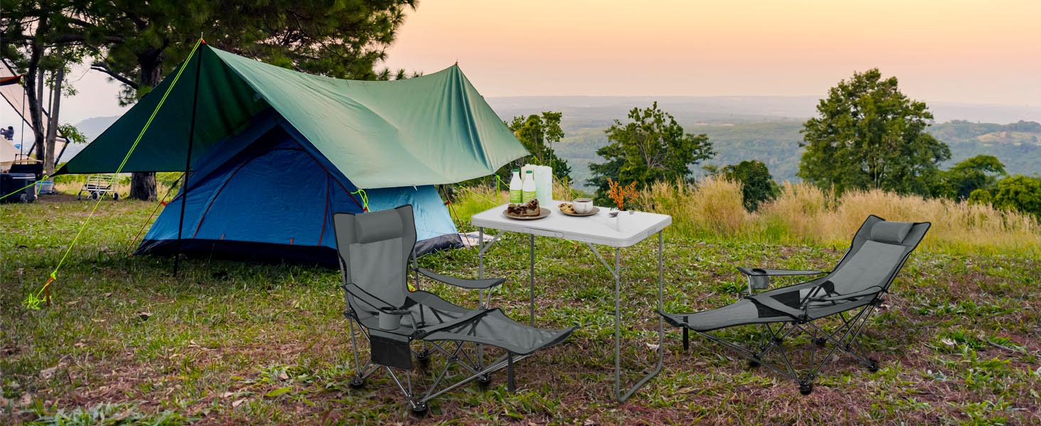Складний стілець для кемпінгу eSituro: рибальський, пляжний з підставкою для ніг та тримачем для напоїв, сірий
