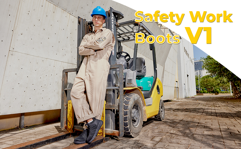 Черевики безпеки FitVille для чоловіків, X-широкі, з металевим носком, легкі, дихаючі, антипрокольні, протиковзкі, чорні, 47 EU