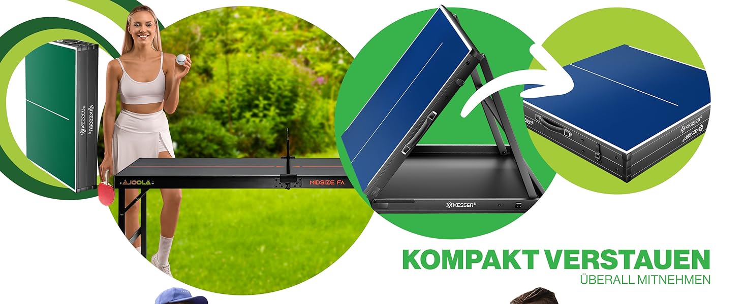Набір для пінг-понгу KESSER® Mini з ракетками, м'ячами та сіткою | Розкладний стіл для гри в настільний теніс | Ігровий набір для дітей та дорослих | 153 x 76,5 см
