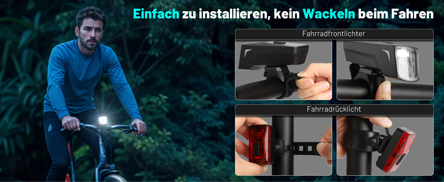 Велофара TECHCYC з датчиком освітлення, LED, до 70 Люкс, StVZO, USB, IPX6, 2500 mAh (передня) & 300 mAh (задня)