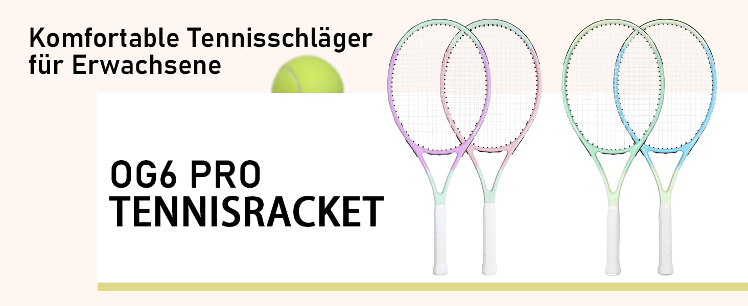 Набір тенісних ракеток OGEENIER (2 шт), 27 дюймів для дорослих, чоловічі та жіночі, для початківців: з 3 м'ячами, 2 обмотуваннями ручки, 2 віброгасителями та сумкою, зелений/блакитний