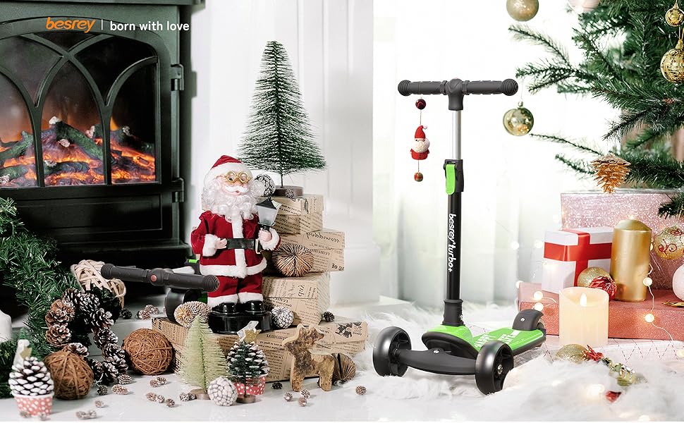 Дитячий трюковий самокат Besrey з великими колесами, світлодіодами та регульованою висотою, для хлопчиків та дівчаток 3-8 років (зелений)