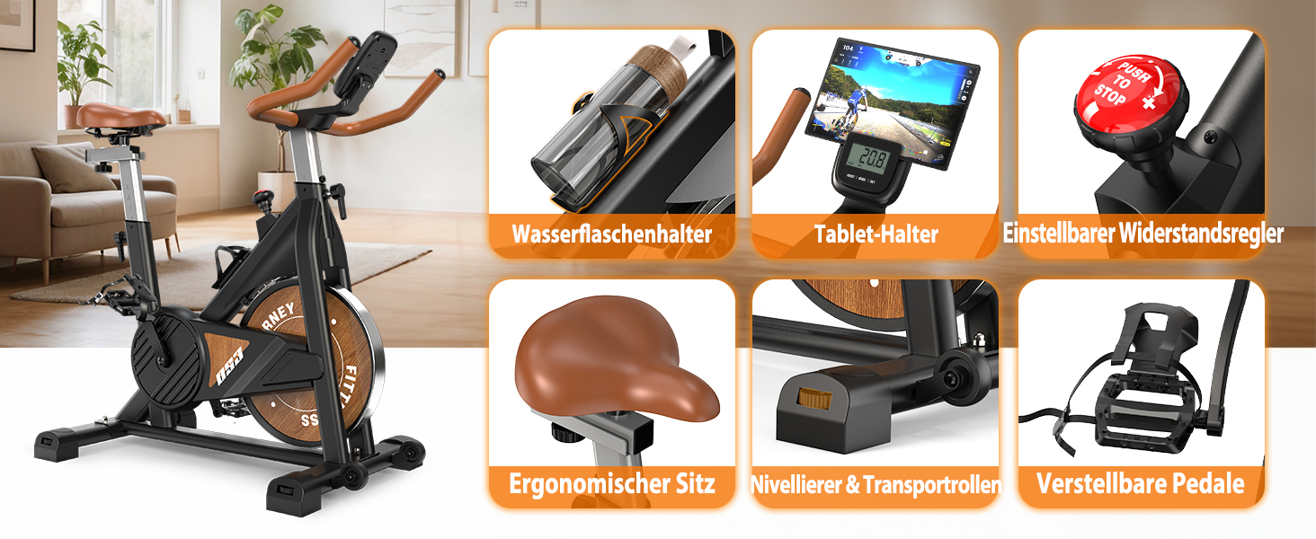 Велотренажер з Bluetooth: велотренажер з магнітним опором, фітнес-велосипед для дому з LCD-дисплеєм, до 160 кг, чорний