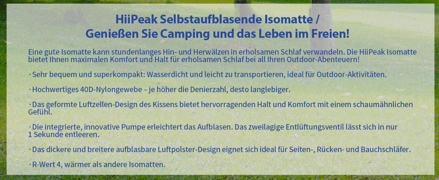Каремат самонадувний HiiPeak Isomatte 12 см, зелений. Легкий, компактний, з інтегрованими подушками. Ідеальний для кемпінгу та відпочинку на природі.
