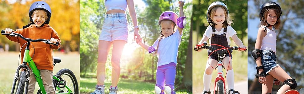 Дитячий шолом KAMUGO з комплектом захисту: наколінники, налокітники, захист зап'ясть. Підходить для дітей 2-8 років (ролики, велосипед, самокат)