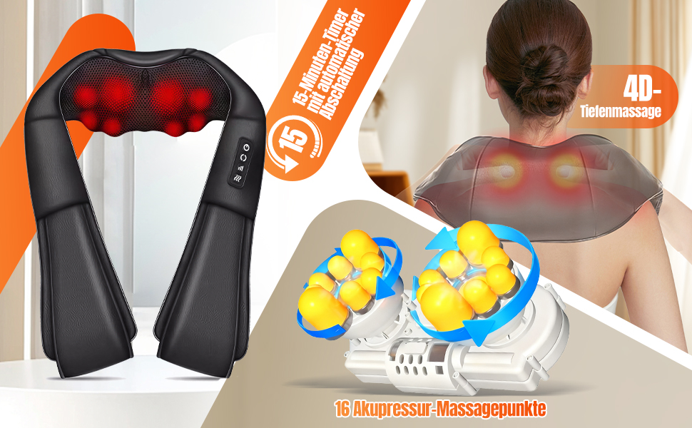 Масажер для шиї з підігрівом 2026, 4D Shiatsu масажер для шиї та плечей, знімає біль у шиї, спині, попереку тощо, з мережевим та автомобільним адаптером, подарунок для батьків та партнерів, чорний