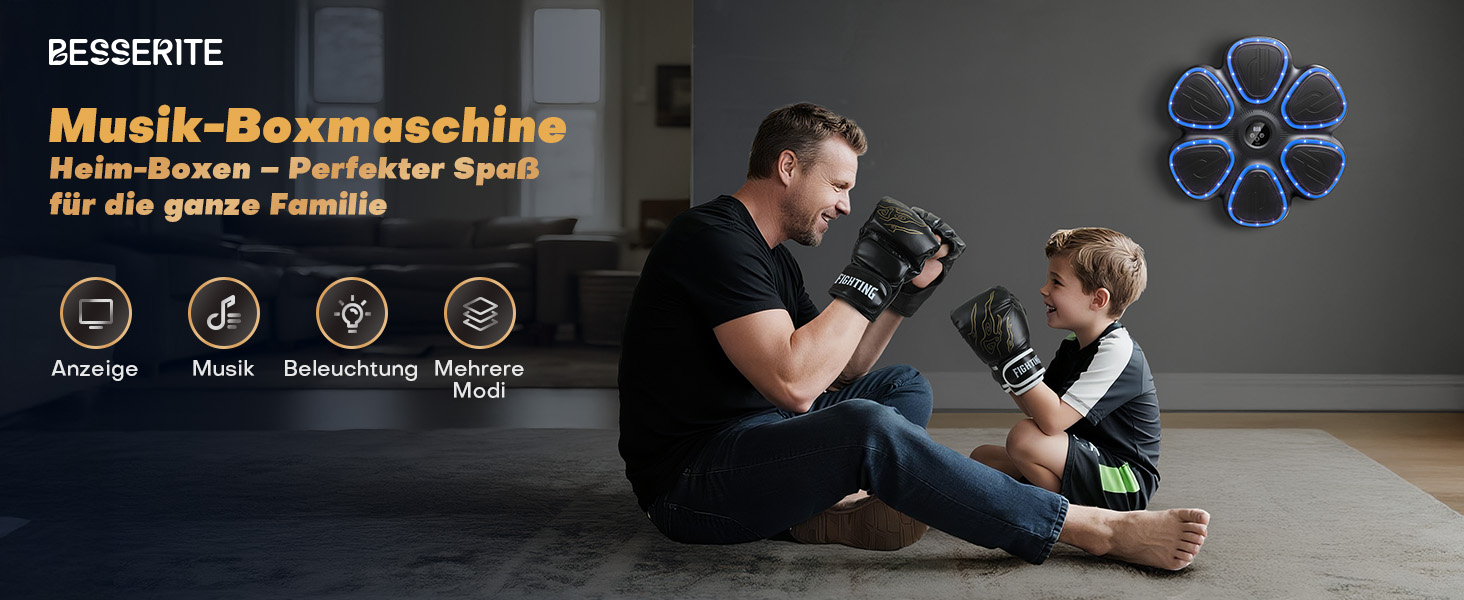 Музична боксерська машина BESSERITE з підсвіткою та рукавичками, для дорослих та підлітків