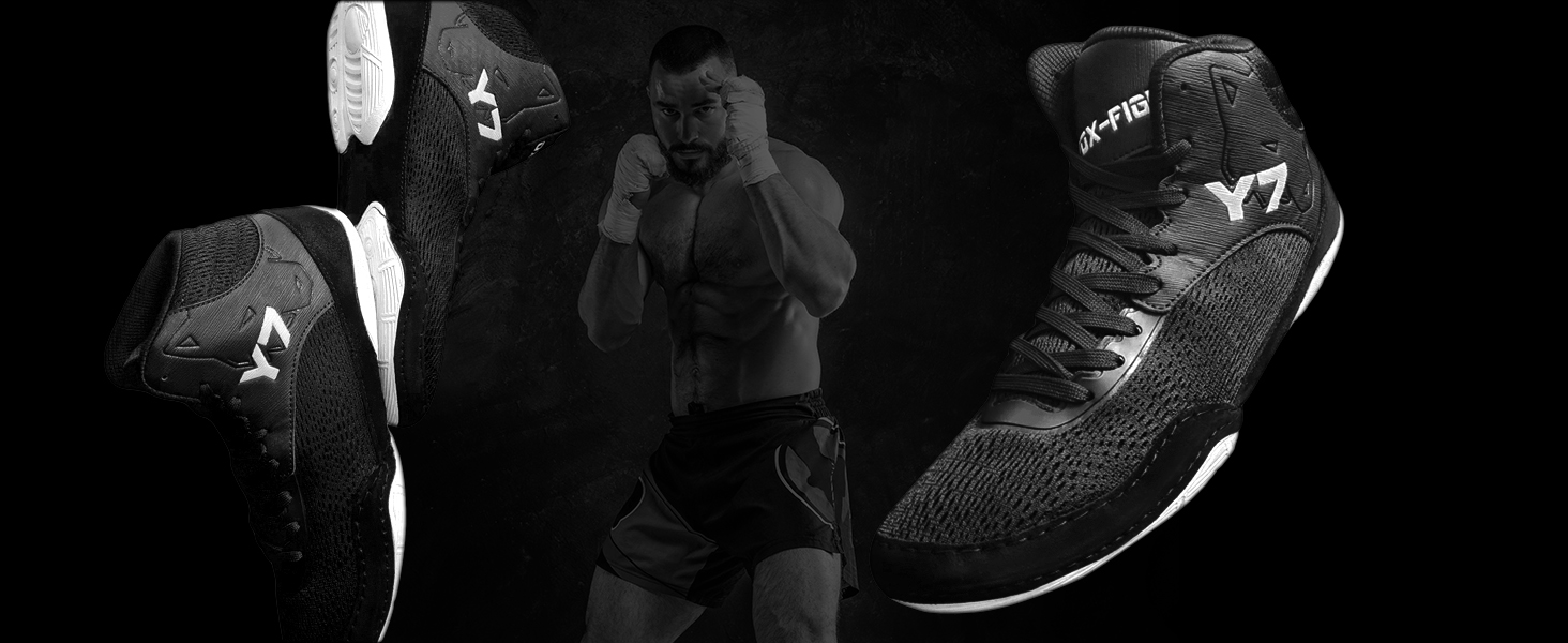 FOX-FIGHT Y7 Боксерські/Залкові Кросівки для Занять Фітнесом та Бойовими Мистецтвами | Зроблено з Нубуку | Чорно-Білі | 46 EU