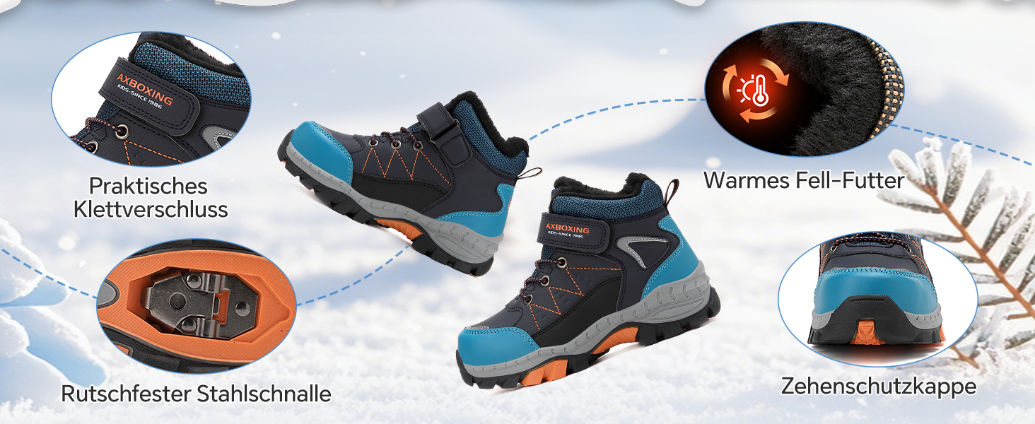 Зимові черевики для дітей TARELO - непромокаючі зимові черевики Mid, черевики для снігу, для хлопчиків/дівчаток, утеплені туристичні черевики, 32-39 (Сапфіровий, 36 EU)