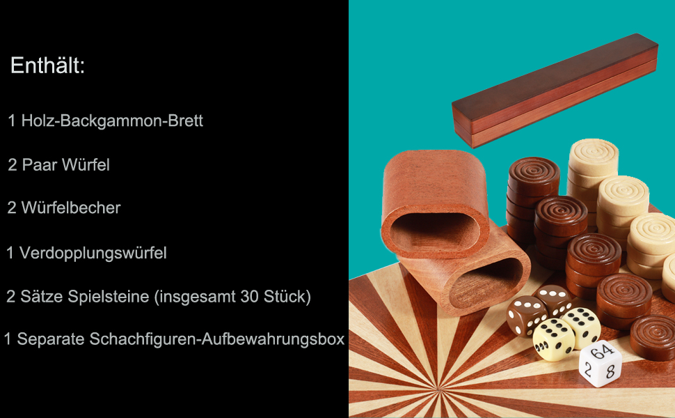 Набір для гри в шашки та нарди Syrace Holz з дерев'яним кейсом, класичний набір для стратегічних ігор, 40 см, для дорослих та дітей (Сонячне колесо)