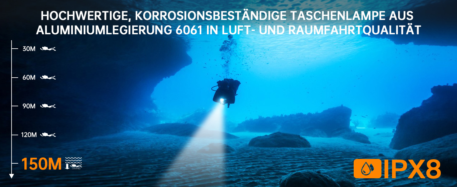 Ліхтар під водою Wurkkos Tauchlampe - 150 метрів, 5000 люмен, 4 LED LH351D, акумуляторний, з зарядним пристроєм