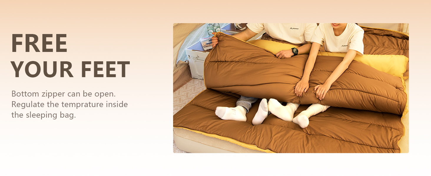 Зимний спальний мішок BISINNA для 2 дорослих, 3 сезони, для кемпінгу та подорожей на автодомі (4.2 кг), зелений (жовтий)