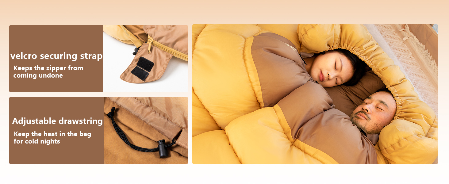 Зимний спальний мішок BISINNA для 2 дорослих, 3 сезони, для кемпінгу та подорожей на автодомі (4.2 кг), зелений (жовтий)