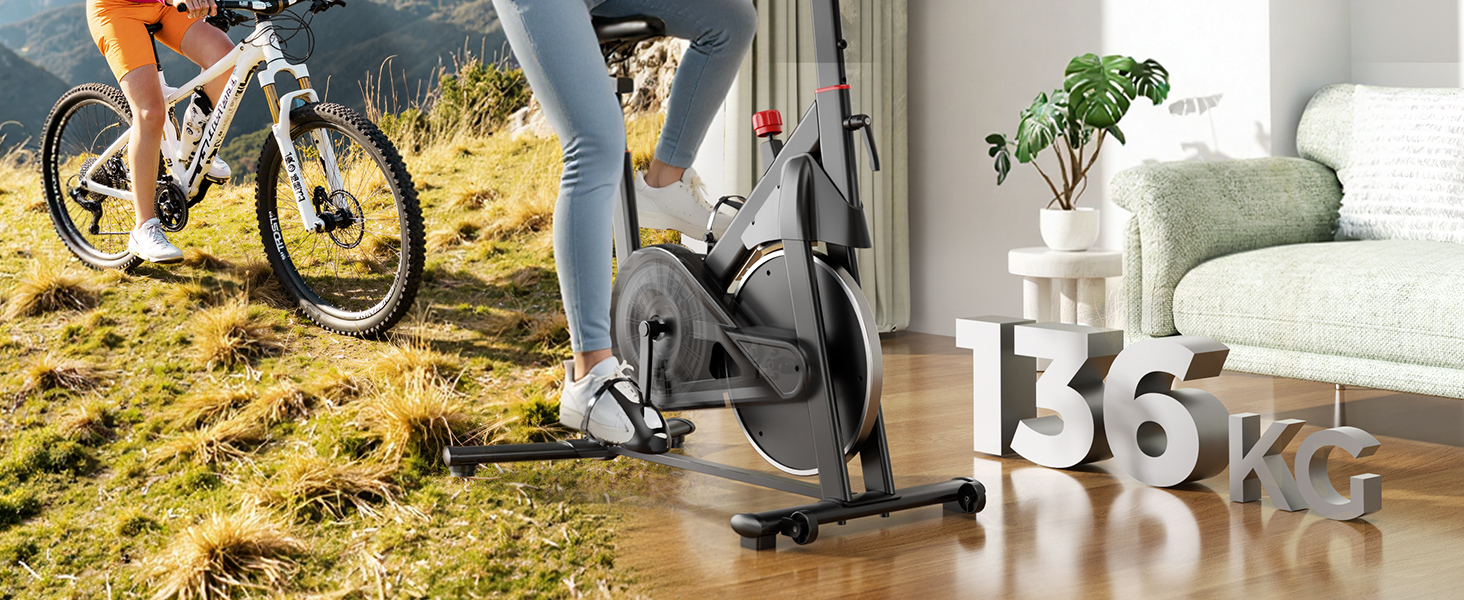 Магнітний велотренажер Lacuffy з AI-коучем та додатком, регульований опір, LCD-дисплей, до 136 кг, безшумний домашній ергометр
