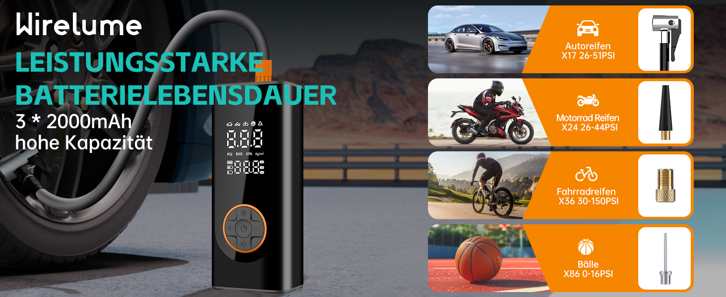 Бездротова електрична повітряна помпа 150 PSI, 6000mAh, компресор для велосипедів, мініатюрна портативна помпа з LED-ліхтариком та автостопом, перезаряджувана помпа для авто, DC 12V