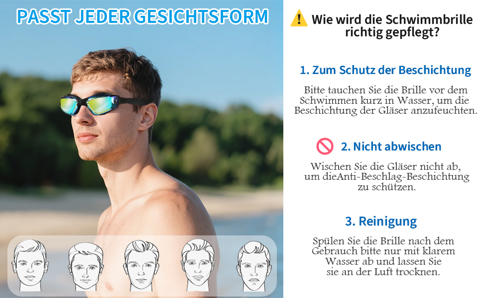 Окуляри для плавання унісекс для дорослих, професійні окуляри для дайвінгу з UV-захистом, антизапітніння, антивитік, чіткий огляд, м'які носові упори (блакитні)