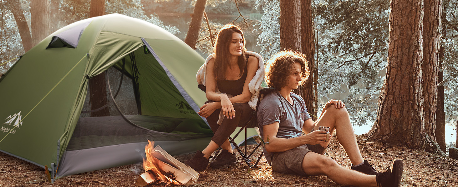 Намет Night Cat Camping для 2 осіб: Водонепроникний, легкий, 3-сезонний, з тамбуром, компактний для трекінгу, фестивалів, зелений