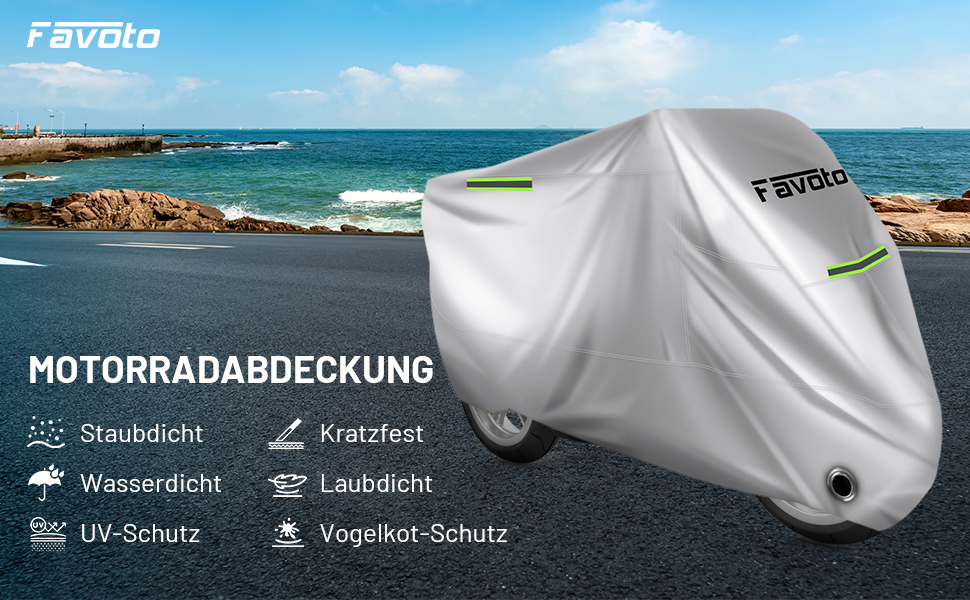 Мотоцикл чохол захисний Favoto XXXL 265x105x125 см - сріблястий, захист від сонця, дощу, снігу та пилу