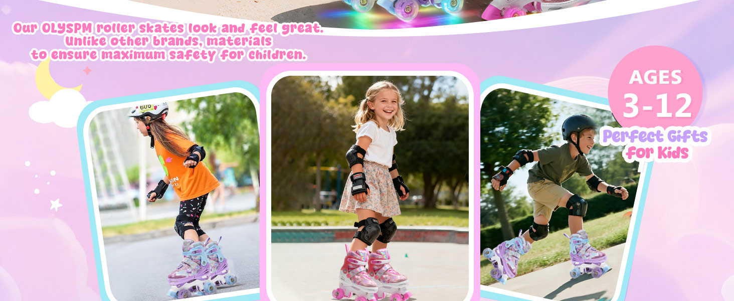 Ролики для дітей дівчаток з блискучими сердечками та світлодіодними колесами, 4-разово регульовані, ролики для початківців, ідеальний подарунок на день народження або Різдво, фіолетовий