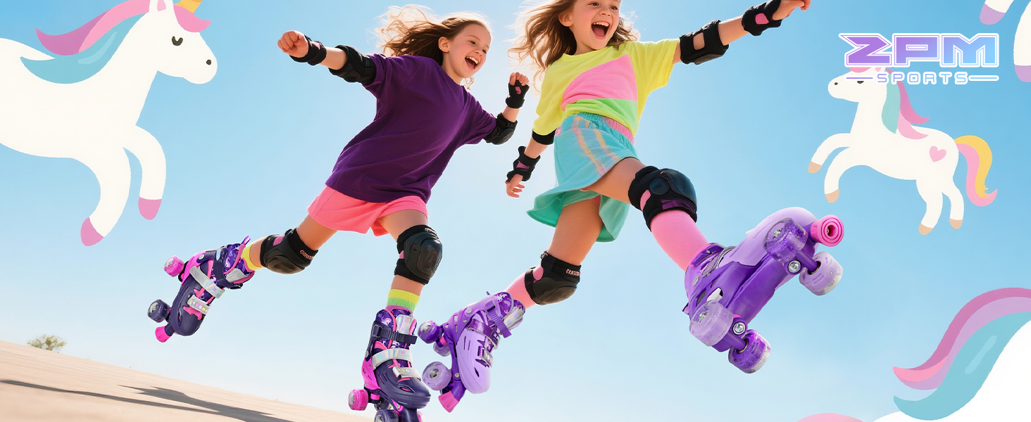 Ролики для дітей 2PM SPORTS - регульовані, рожево-блакитні, для дівчаток-початківців, для катання в приміщенні та на вулиці, розмір M (32-36 EU)