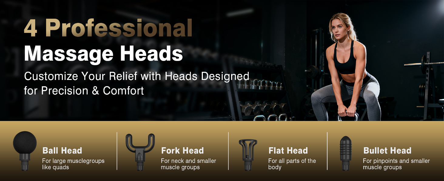 Масажер для тіла Cotsoco з подовженим насадженням, масажний пістолет для спини з 4 насадками та 6 рівнями швидкості, подарунок для чоловіків та жінок, чорний