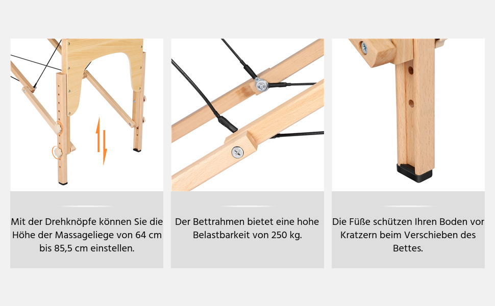 Масажний стіл Yaheetech Мобільний масажний стіл з дерев'яними ніжками 2 зони Портативне масажне ліжко з підголівником і підлокітниками Регулювання висоти 60 см Ширина до 250 кг З навантаженням, Чорний 213 x 82 см Чорний