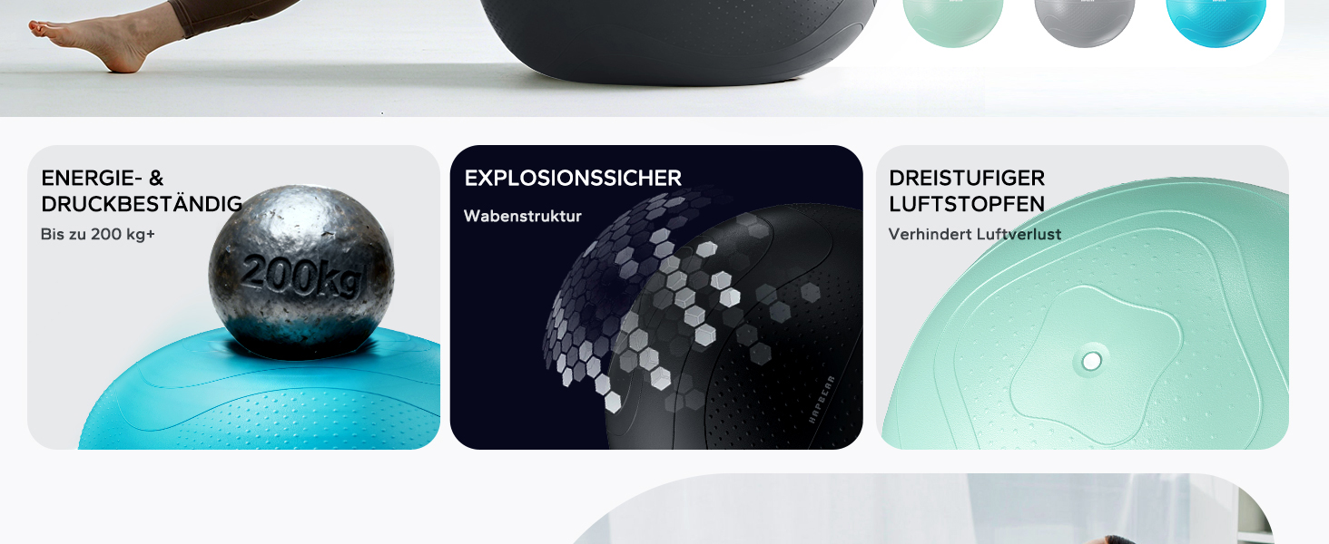 Гімнастичний м'яч HAPBEAR (55/65/75 см) – фітбол для фітнесу, йоги, офісу, анти-burst, з масажними попками, чорний