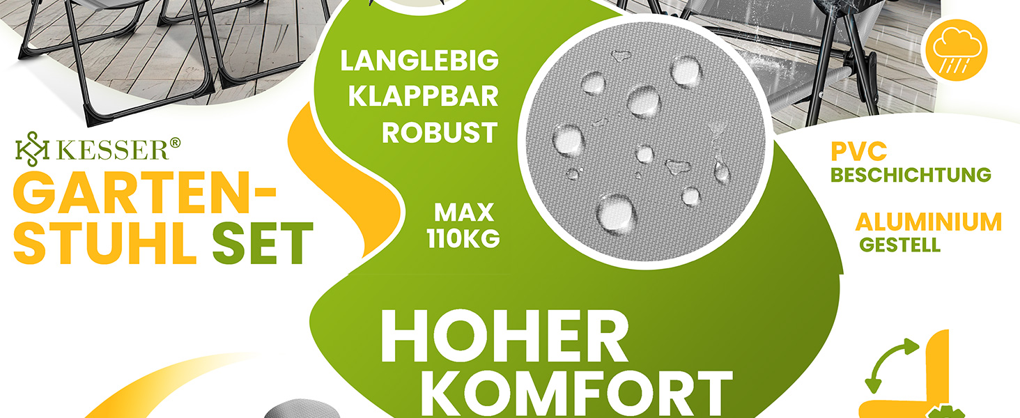 Крісла садові KESSER® 2 шт. з високою спинкою, складані, алюмінієві, регульовані, з підлокітниками, дихаючі, для саду, балкону, кемпінгу, тераси, Бордовий