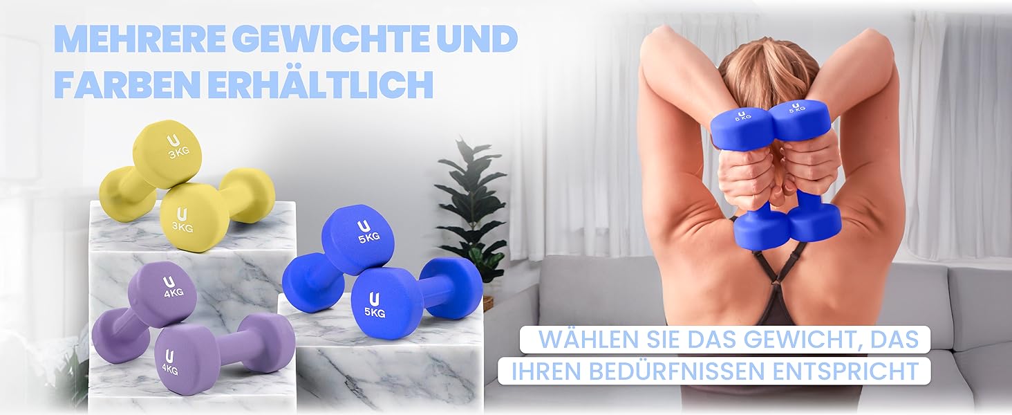 Гантелі неопренові UNYCOS 2 шт. (1-10 кг) - короткі, антиковзаючі для жінок та чоловіків, проти ковзання | для фітнесу, силових тренувань, пілатесу, гімнастики, домашнього спортзалу