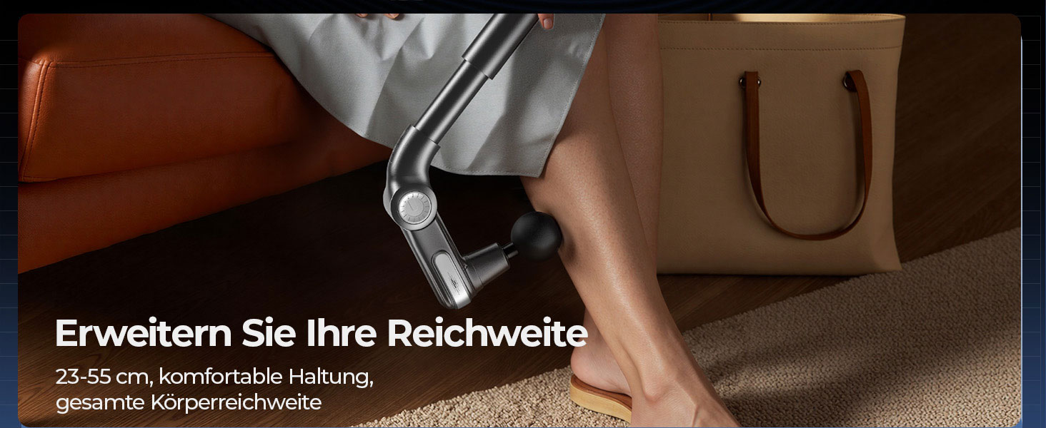 Масажер для тіла KingPavonini з висувним руків'ям та відкидним голівкою: масажна пістолета для спини з 3 кутами налаштування та 4 насадками, подарунок для чоловіків та жінок (сірий)