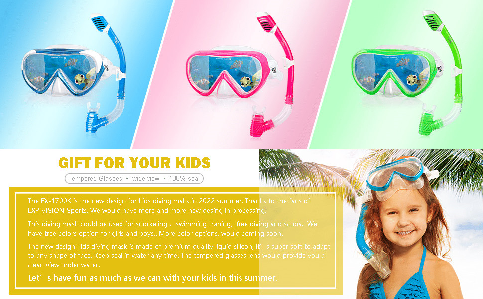 Набір для підводного плавання Kids, Окуляри для дайвінгу Kids Anti-Fog and Dry Snorkel - Маска для дайвінгу проти протікання Суха трубка Набір для підводного плавання для хлопчиків дівчаток 4-14 F Blue Set