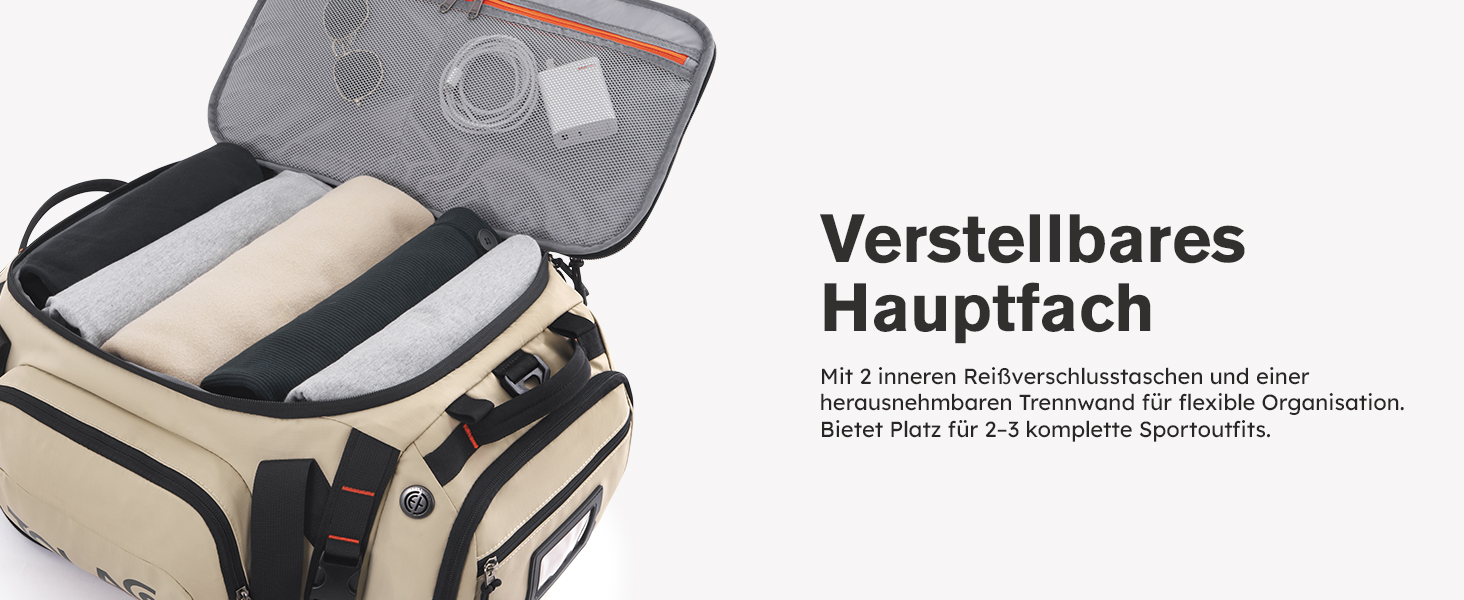 Спортивна сумка-рюкзак Tolaccea для чоловіків та жінок – велика дорожня сумка з відділенням для взуття, мокрою одежі та ноутбука (15,6'') – водонепроникна сумка-мішок для відпочинку, фітнесу, спорту та подорожей (Хакі, 40л)