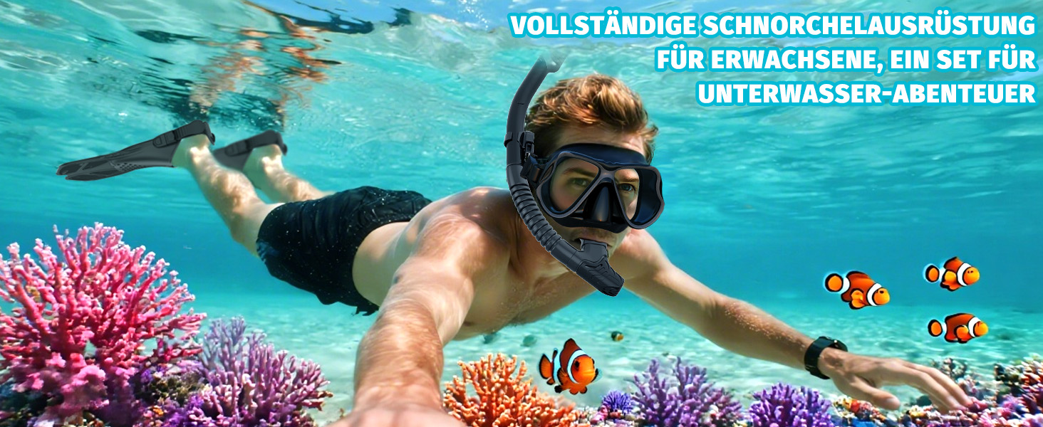 Набір для снорклінгу Zenoplige для дорослих: маска, трубка та ласти. Чорний з зеленим (2023) S/M