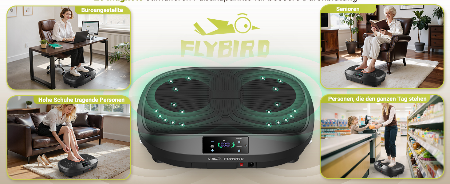 Платформа для вібраційного тренування FLYBIRD – Тест-переможець 2025, 120 швидкостей, 150 кг, дистанційне керування, для жінок, нарощування м'язів та лімфодренаж, чорний