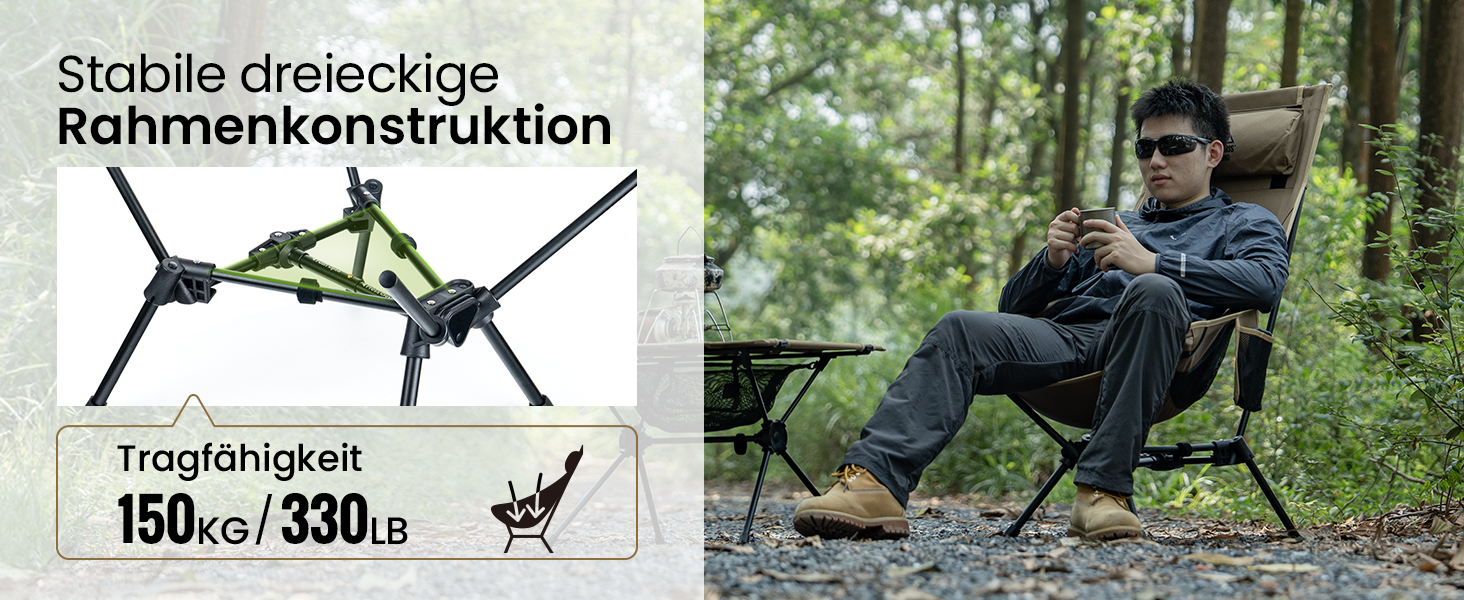 Стілець для кемпінгу OneTigris TIGERBLADE з високою спинкою, 170 кг, складний, легкий, з трикутним каркасом, для риболовлі з 2 кишенями, для відпочинку на природі, піших прогулянок, колір Койот