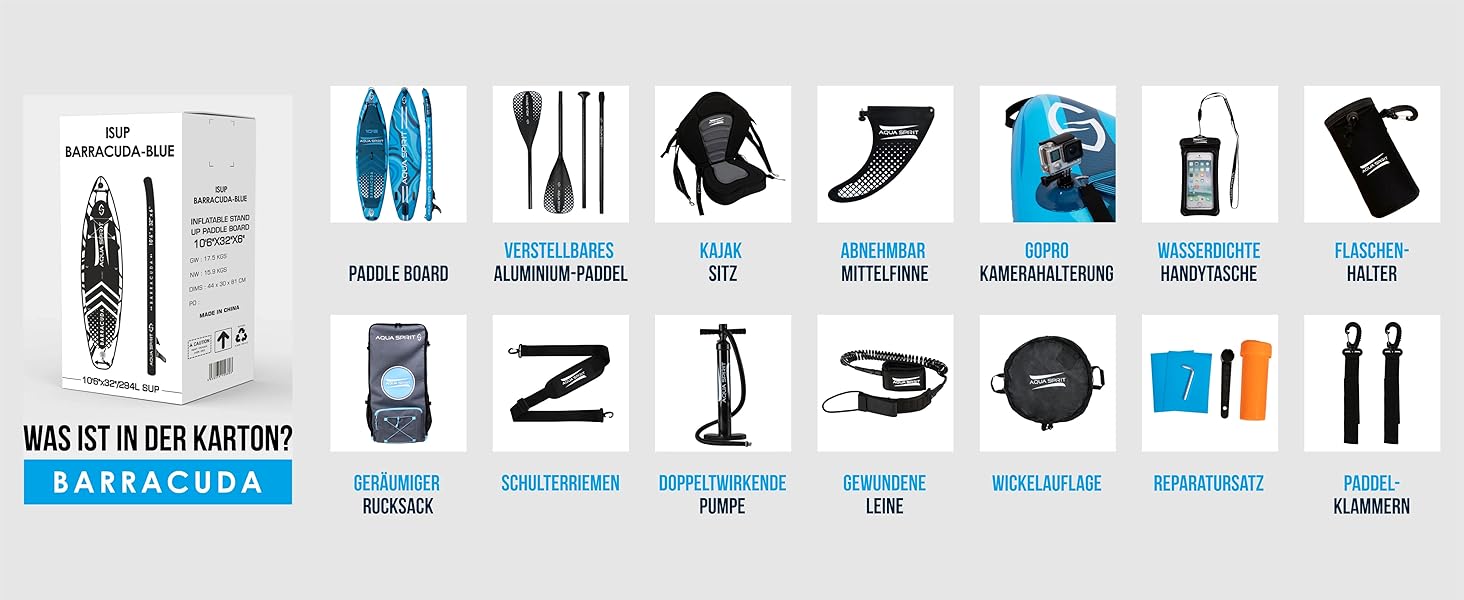 Надувний SUP Борд Aqua Spirit 320 см | Комплект з веслом, рюкзаком та насосом | Набір для SUP-серфінгу | Синій