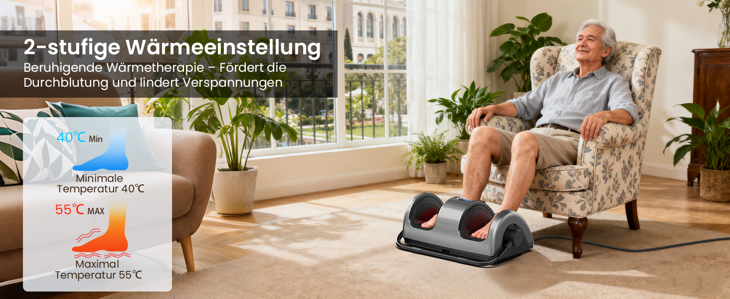 Електричний масажер для ніг TISSCARE з функцією шиацу, нагрівом, розминанням, роликами та натисканням. 360° регульована ручка. Для зняття болю, подарунок для жінок та чоловіків. Колір: сірий.