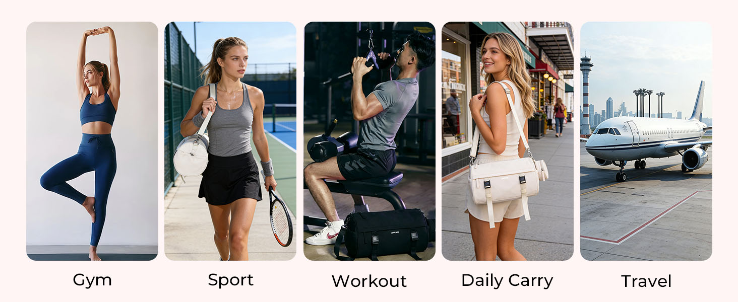 Спортивна сумка 11Л для фітнесу та йоги, водонепроникна сумка для тренувань з відділенням для мокрих речей та ременем для килимка, компактна дорожня сумка-вікенд для залу, басейну та сауни (Чорна)