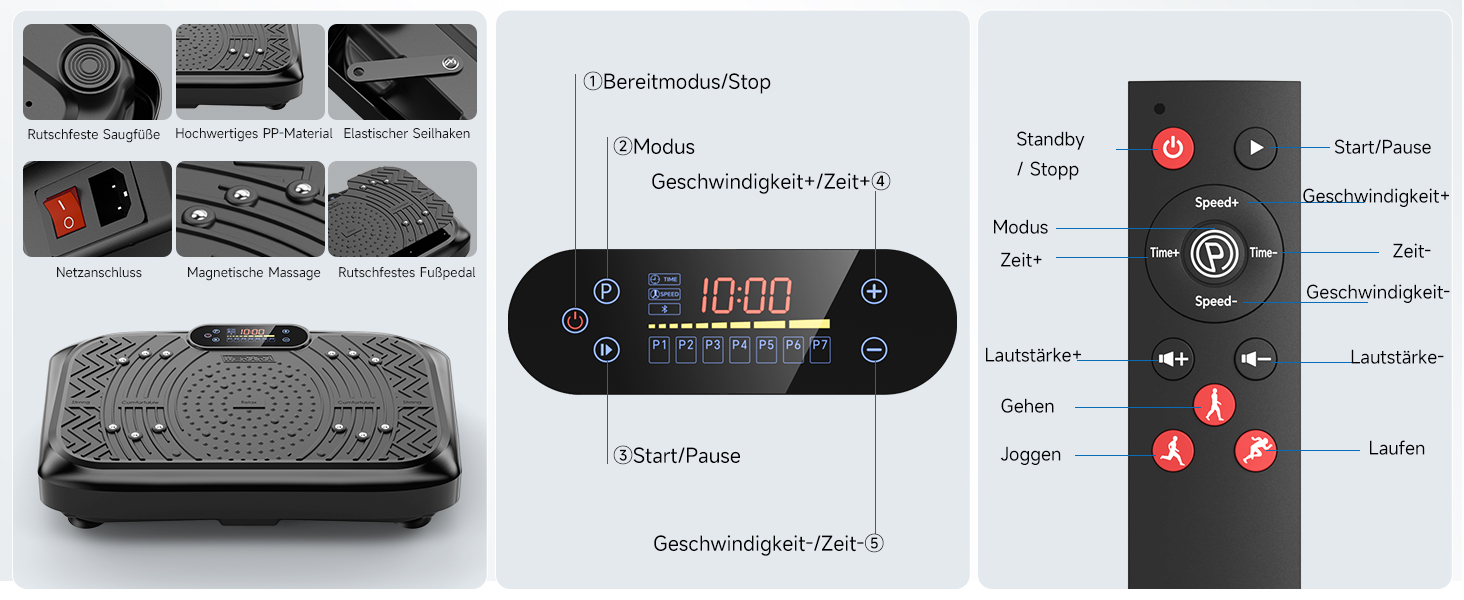 Віброплатформа з керуванням через додаток, пультом та LED-дисплеєм, до 220 кг, 199 рівнів вібрації для дому, Bluetooth, гуми для тренувань, 200W