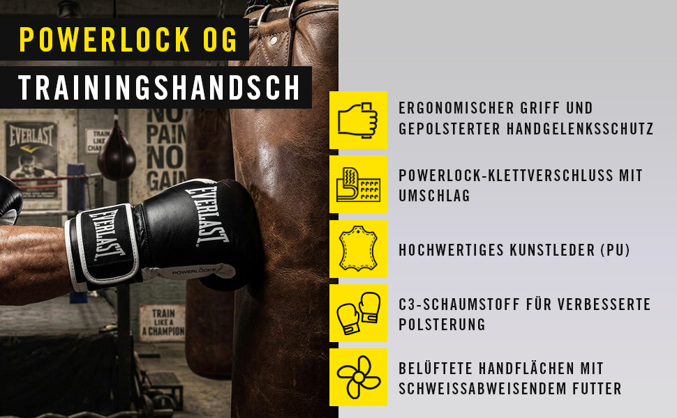 Боксерські рукавички Everlast Powerlock 2R для тренувань, спарингу та груші, 14oz, колір вугільний (Charcoal)