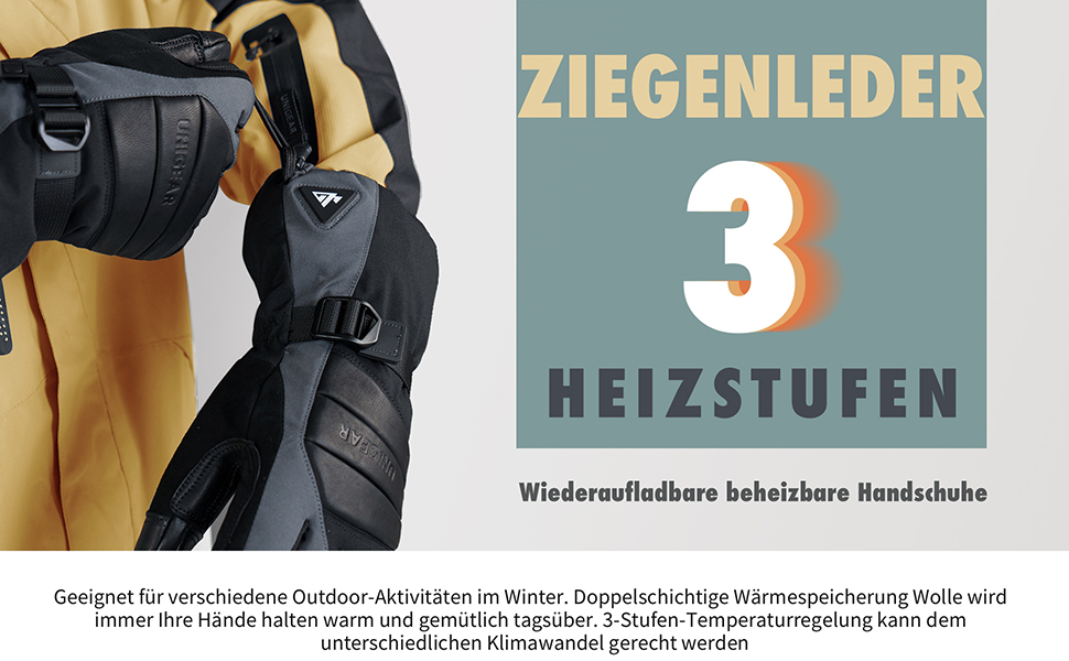 Унігір: Теплі рукавички з підігрівом для жінок та чоловіків, 3 режими, водонепроникні, сенсорні, для катання на лижах, Рейно, Outdoor, чорно-сірий XL