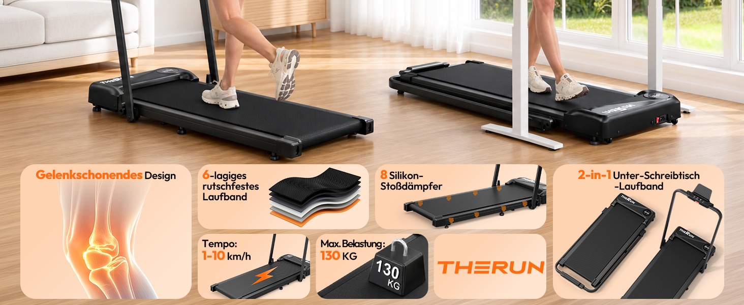 Складана доріжка для ходьби THERUN Walking Pad, безшумна бігова доріжка до 10 км/год, чорна