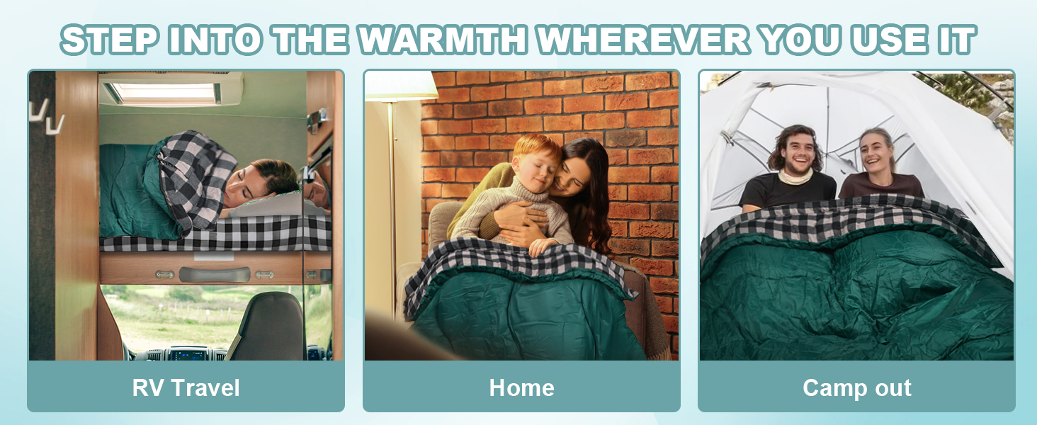 Спальний мішок Baumwolle для 2 осіб, зимовий, водовідштовхувальний, великий (Queen Size), для кемпінгу та подорожей на автодомі (темно-зелений-сірий)