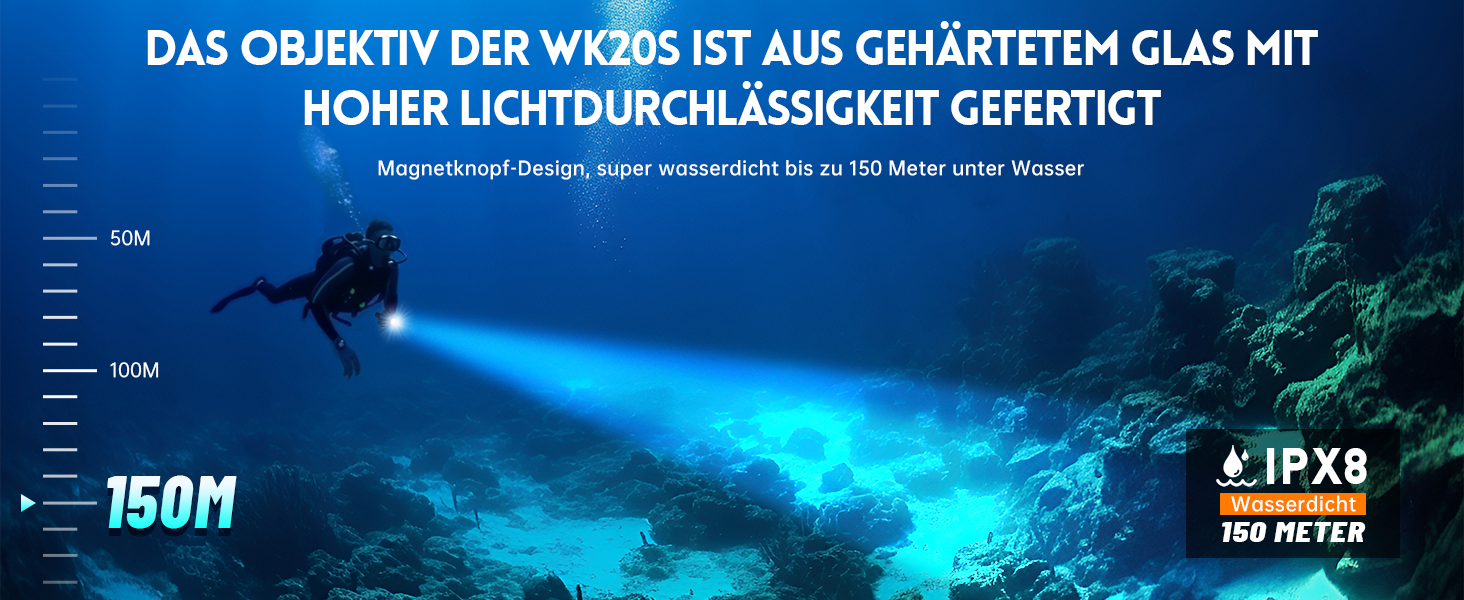 Ліхтар під водою Wurkkos 1950 Lumen SST40 LED, глибина до 150м, IPX8, з зарядним пристроєм