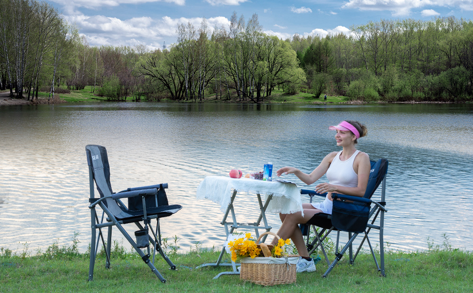 XGEAR Складний стілець, туристичний, для відпочинку на природі, з підлокітником та кишенькою, для риболовлі, фестивалів, пікніків (блакитний)