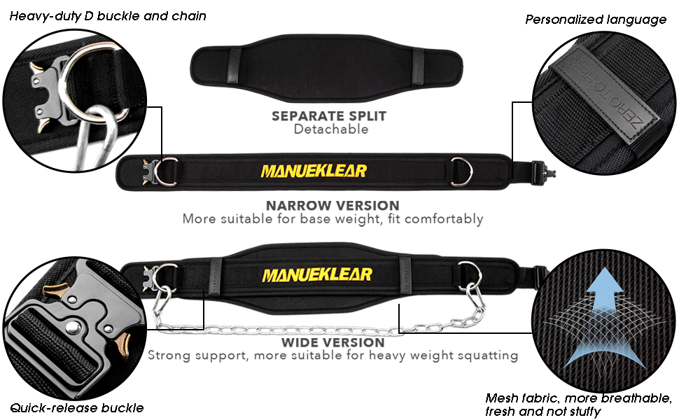 Пояс для занурення MANUEKLEAR для чоловіків та жінок, двошаровий пояс для важкої атлетики з ланцюгом та карабіном, пояс для бодібілдингу та силових тренувань (Dark Night Black)