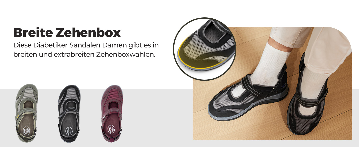 Сндалі для жінок FitVille з широкою колодкою для літніх місяців, модель Mary Jane, з застібкою на липучці (42.5 EU, чорні)