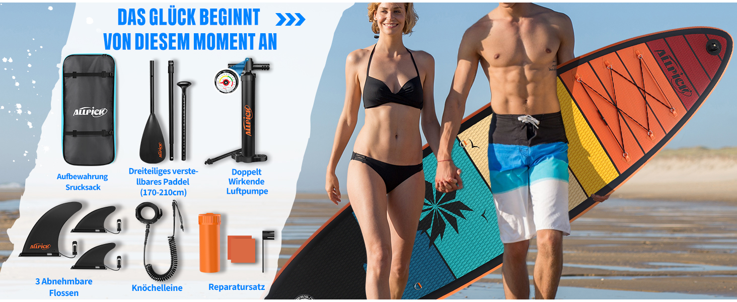 Надувний SUP-борд ALLPICK Premium з аксесуарами, кріпленням для камери та регульованим веслом (200 кг)