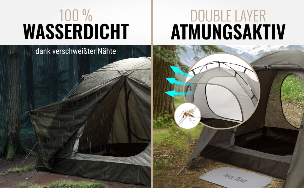 Намет WANDERFALKE® Camp 2: водонепроникний, 2-4 особи, легкий, з тамбуром. Ідеально для кемпінгу, подорожей та риболовлі. Підходить для будь-якої погоди.