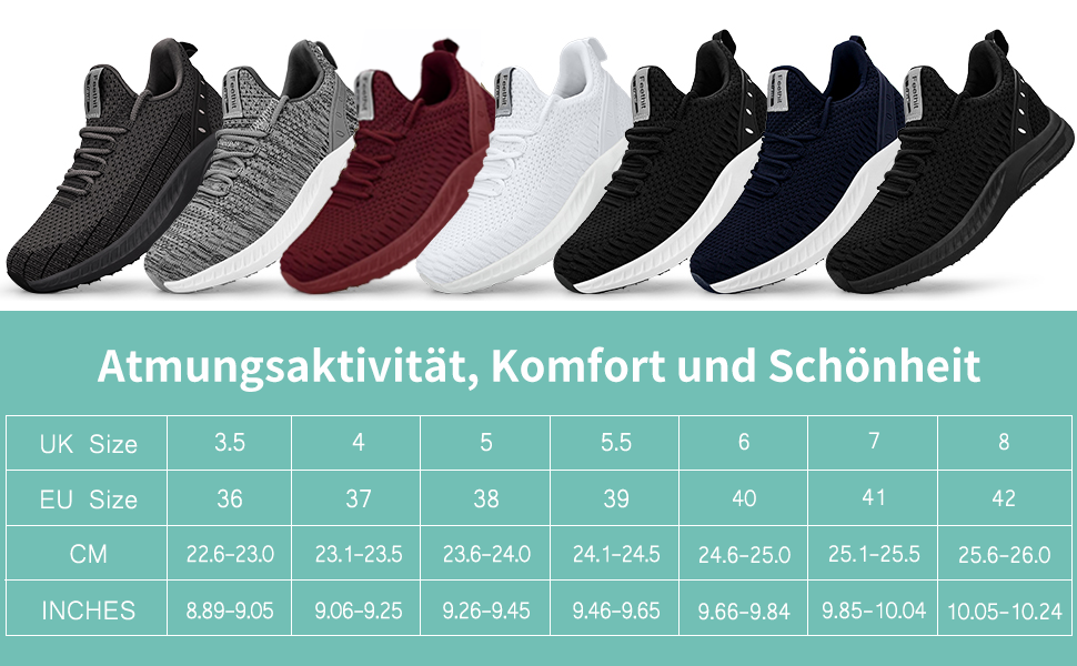 Жіночі кросівки Feethit для бігу та фітнесу: легкі, дихаючі, з гумовою підошвою. Білий, чорний, коричневий кольори. Розмір 36 EU